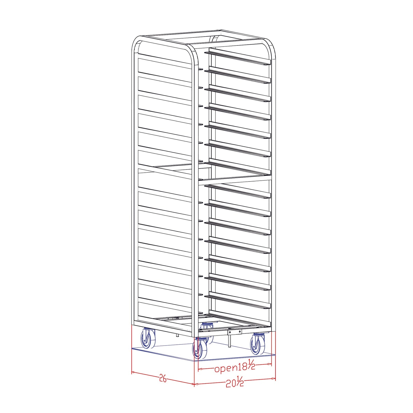 Magna Heavy Duty, Single End Load Aluminum Bakers Aid Style Pin Guides Oven Rack, 69"H, 2"/30 Spacing, Item 23020A_PG
