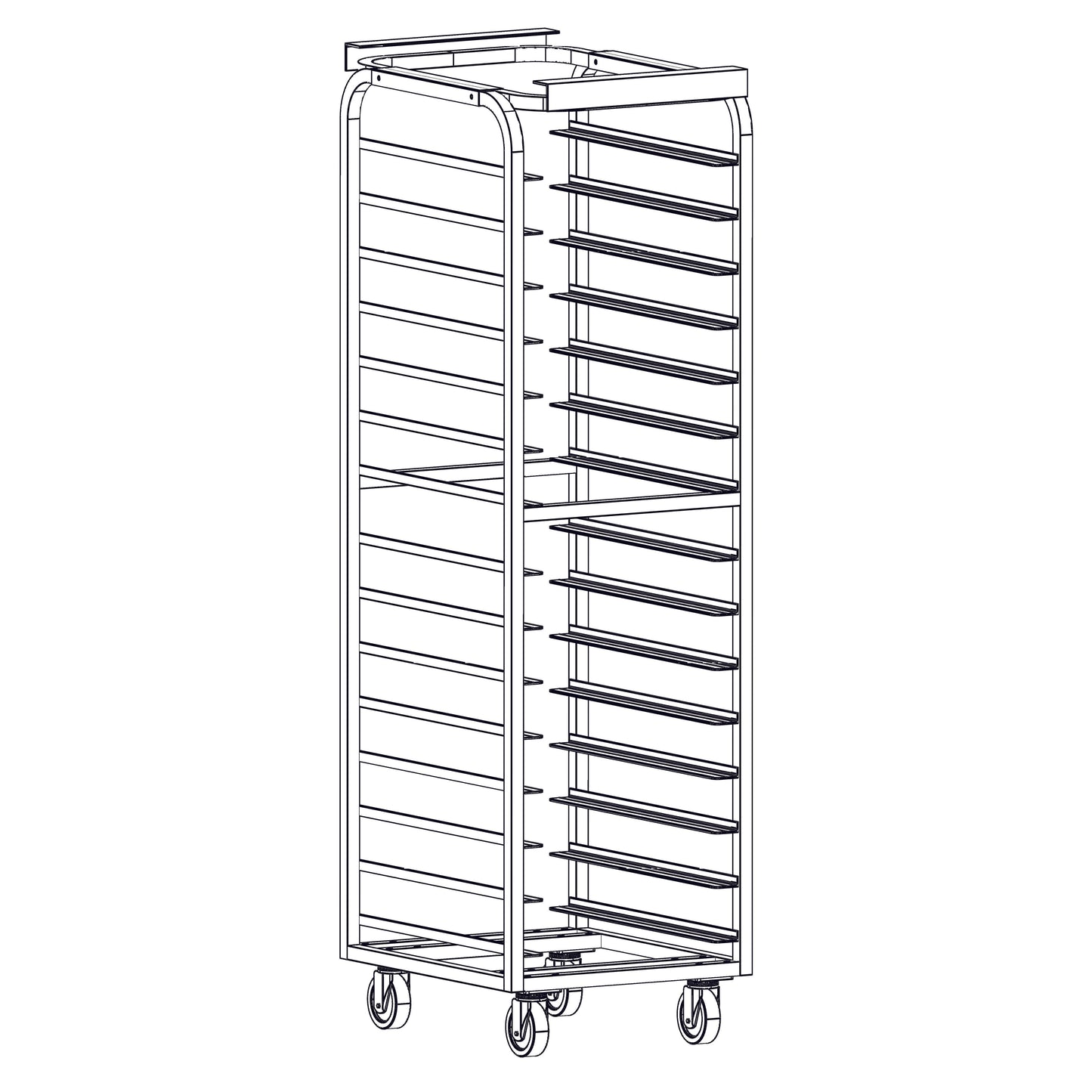 Magna Heavy Duty, Single End Load Oven Aluminum B Lift Revent Style Oven Rack, 2.75"/21 Spacing, 20x30 Pan Size, Item 2809