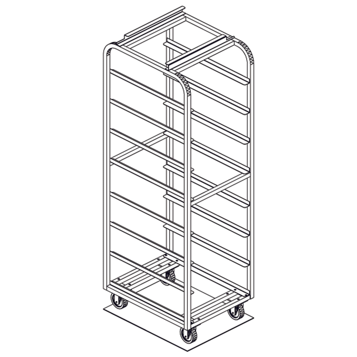 Baxter and LBC Style, Single Aluminum, End Load for Dbl. Oven, Heavy Duty Rack, 7"/08 Spacing, Item 4082