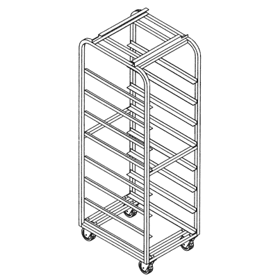 Baxter and LBC Style, Single Aluminum, End Load for Dbl. Oven, Heavy Duty Rack, 3.5"/17 Spacing, Item 4086
