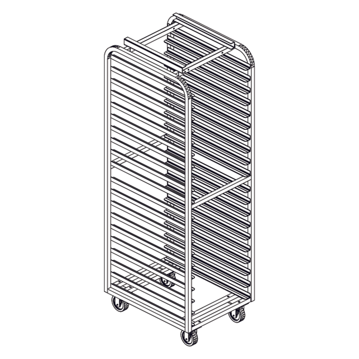 Magna Heavy Duty, Single End Load Stainless Bakers Aid Style Top Lift Oven Rack, 69"H, 2"/30 Spacing, Item 23050S_TL