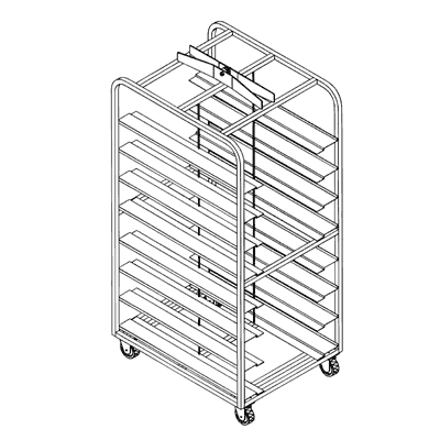 Magna Heavy Duty, Double Side Load Stainless Dahlen / Gemini Style Roller Lift Oven Rack, 72"H, 1"x5.75" Universal Shelves, 3.5"/17 Spacing, Item 8203_U