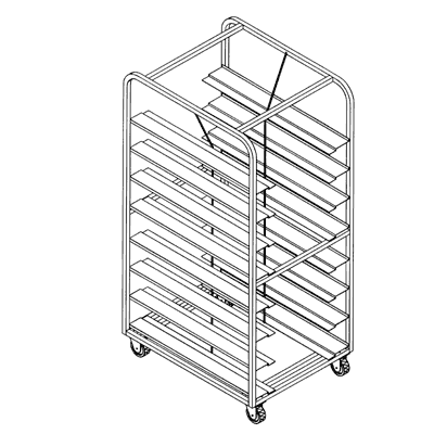 Magna Heavy Duty, Double Side Load Aluminum Dahlen / Gemini Style Platform Oven Rack, 70.94"H, .63"x5.75" Universal Shelves, 3.5"/17 Spacing, Item 8247_U