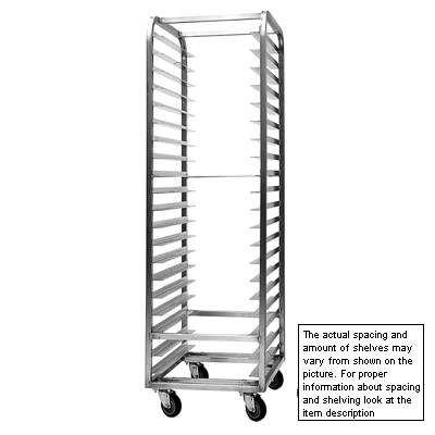 Magna 2" Spacing, 27-Pan Capacity, Heavy Duty End Load All Welded Aluminum Bun Pan Rack, Plate Casters, Item 2026_P