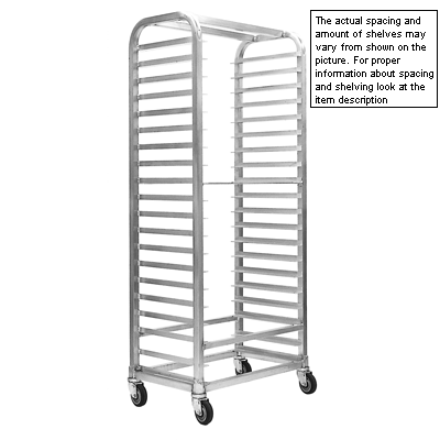 Magna 2" Spacing, 30-Pan Capacity, Heavy Duty Side Load, All Welded Aluminum Bun Pan Rack, Stem Casters, Item 4570-P